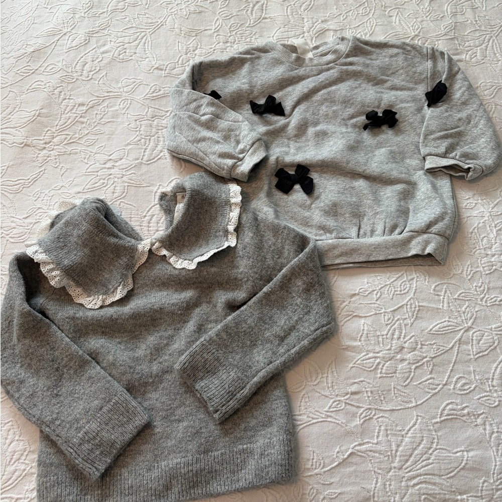 H&M. Girls 3T Gray Sweaters with Bow and Lace Details